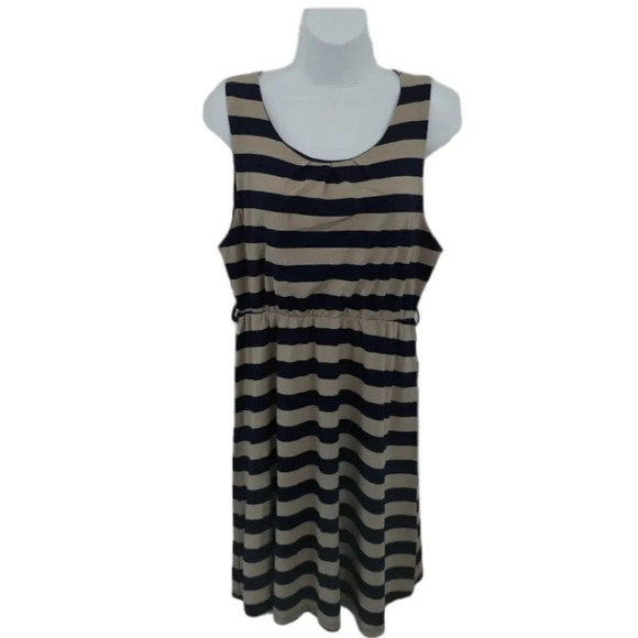 Twik Midi Sleeveless Dress, Stripes, Navy/Tan, L - Picture 1 of 6